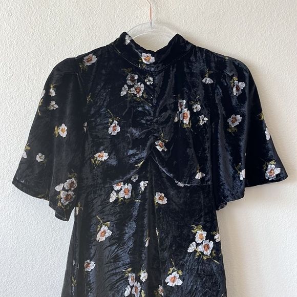 Free People Be My Baby Velvet Floral Print High Neck Mini Dress - Picture 5 of 12